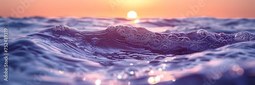 Abstract banner background in purple and orange colors. Close-up image of ocean surface in the morning or evening. Copy space for text. © Andrii