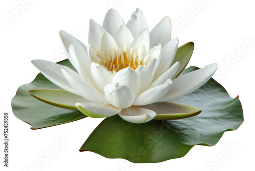 White water lily blooming on transparent background - stock png. photo