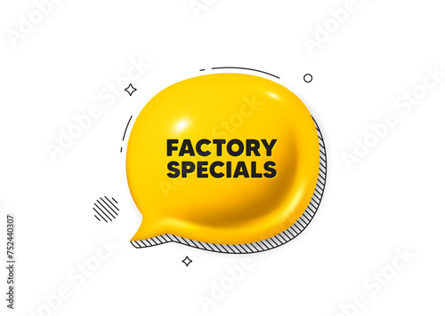 Factory specials tag. Comic speech bubble 3d icon. Sale offer price sign. Advertising discounts symbol. Factory specials chat offer. Speech bubble comic banner. Discount balloon. Vector