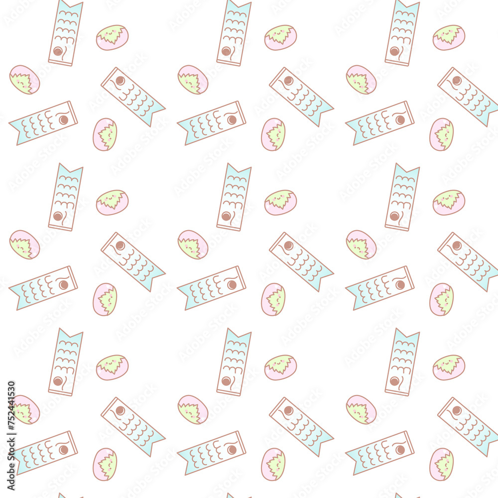 桜餅と鯉のぼりスクエアパターン⭐︎PNG