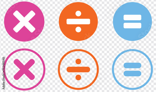 multiplication, division,equal sign icon set. Math