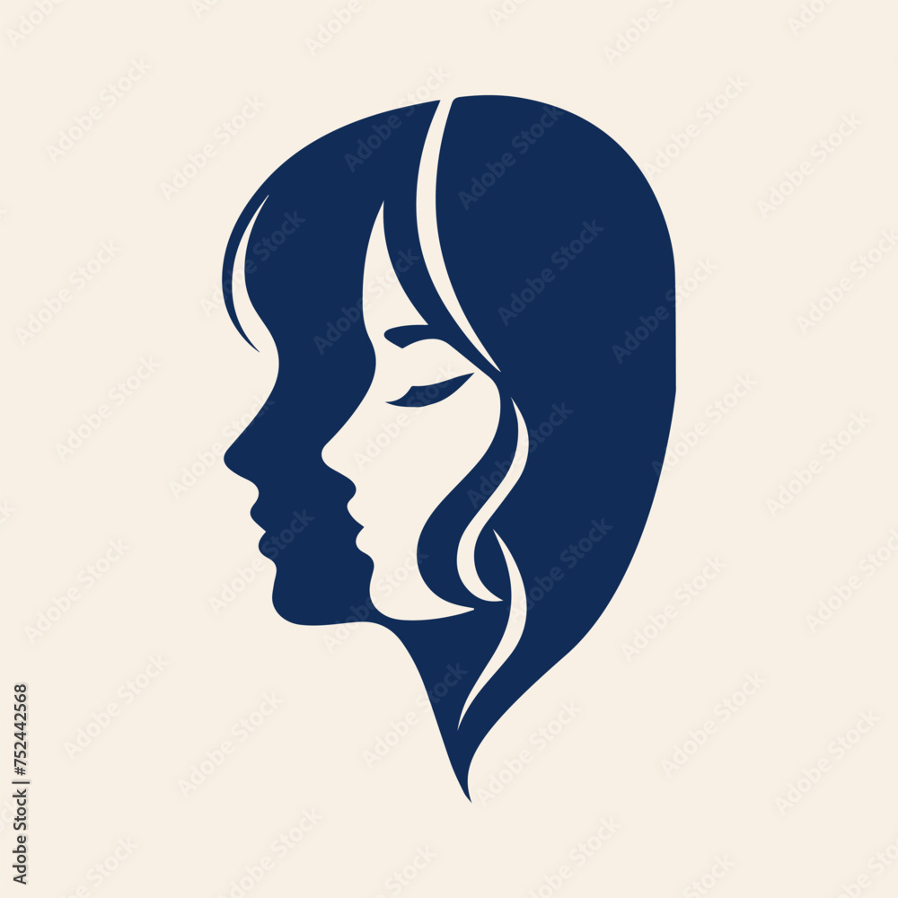 2 face female silhouette icon logo illustration
