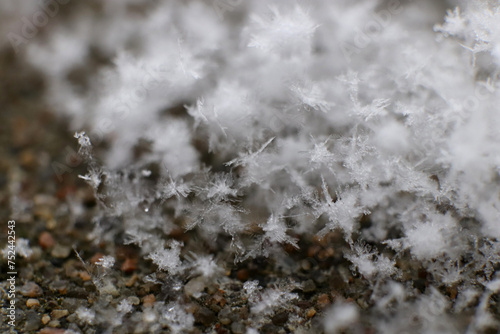 Frost snowflakes nature background texture. Macro closeup. © Aleksander