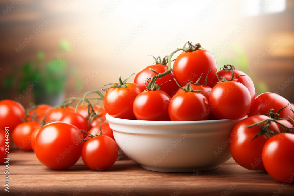 Cherry Tomatoes in Sunlight on Wooden Table. Cherry Tomatoes in Sunlight on Wooden Table.