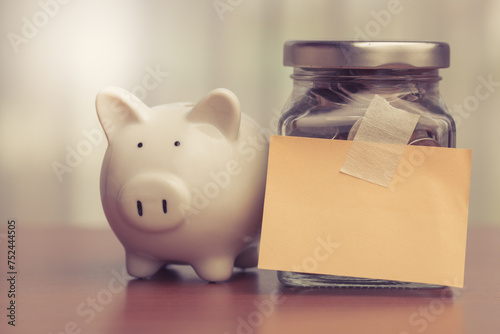 Piggy bank and coins in a g...