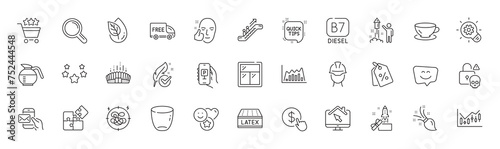 Smile, Arena stadium and Diesel line icons. Pack of Puzzle, Stress, Quick tips icon. Brush, Healthy face, Buy currency pictogram. Foreman, Smile face, Escalator. Cyber attack. Line icons. Vector
