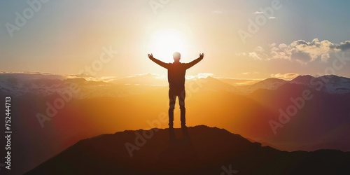 successful man celebrate his victory in sunset pragma