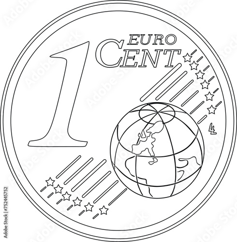 One cent euro vector silhouette in black color handmade design