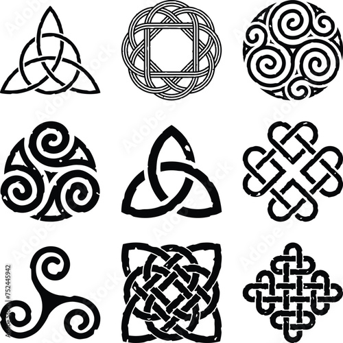 Grunge Celtic Symbols - Trikele, Spiral, Swirl, Knot, Triangle, Circle