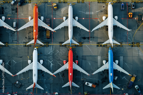 Aerial view of airplanes parked on the airport