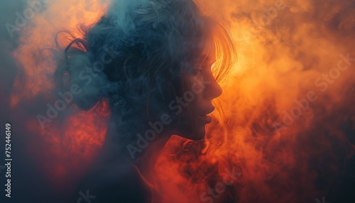 Colorful cinematic photo of a girl in smoke