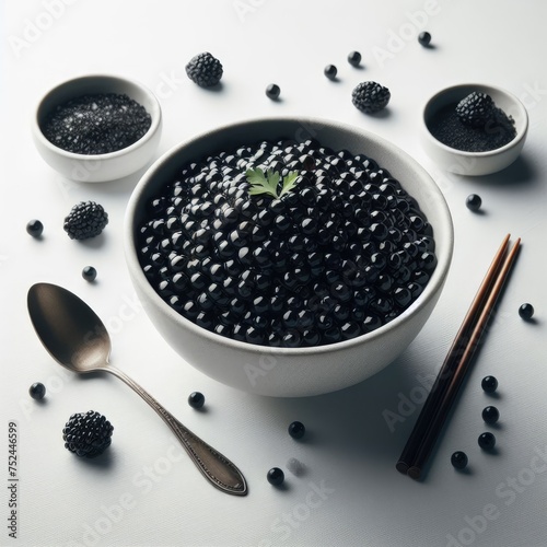 Luxury black caviar in the bowl
