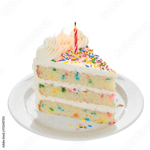 Birthday Cake Slice with Candle PNG, Transparent Image without background, Concept of celebration, parties, and joyful occasions
