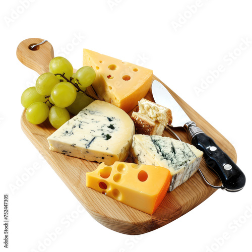 Assorted Cheese Selection on Wooden Board PNG, Transparent Image without background, Concept of gourmet dining, cheese tasting, and culinary arts