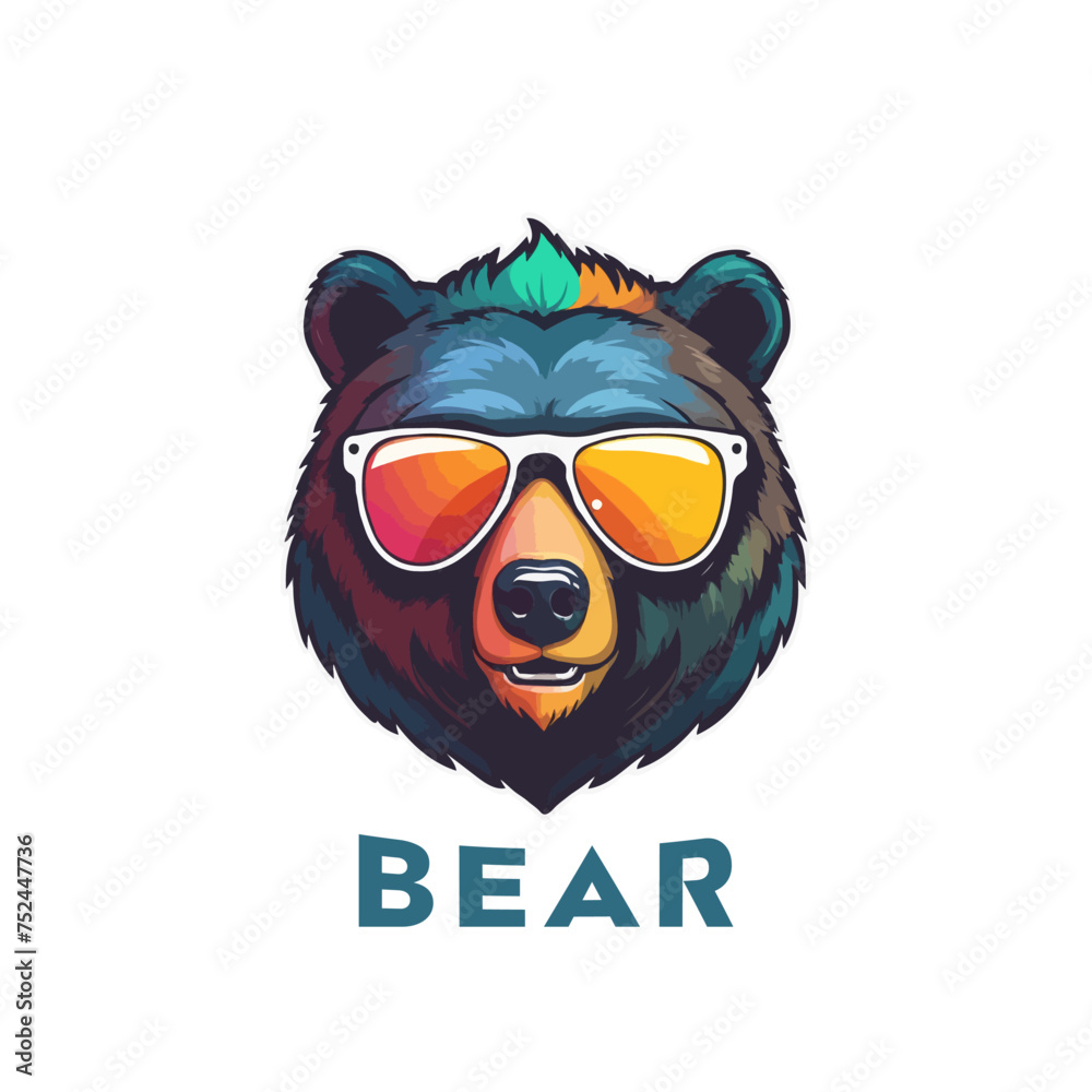 Obraz premium Colorful Creative Polar Bear with sun glass Logo Mascot. Esports gaming emblem of Bear, Sports Team emblem, Bear logo.