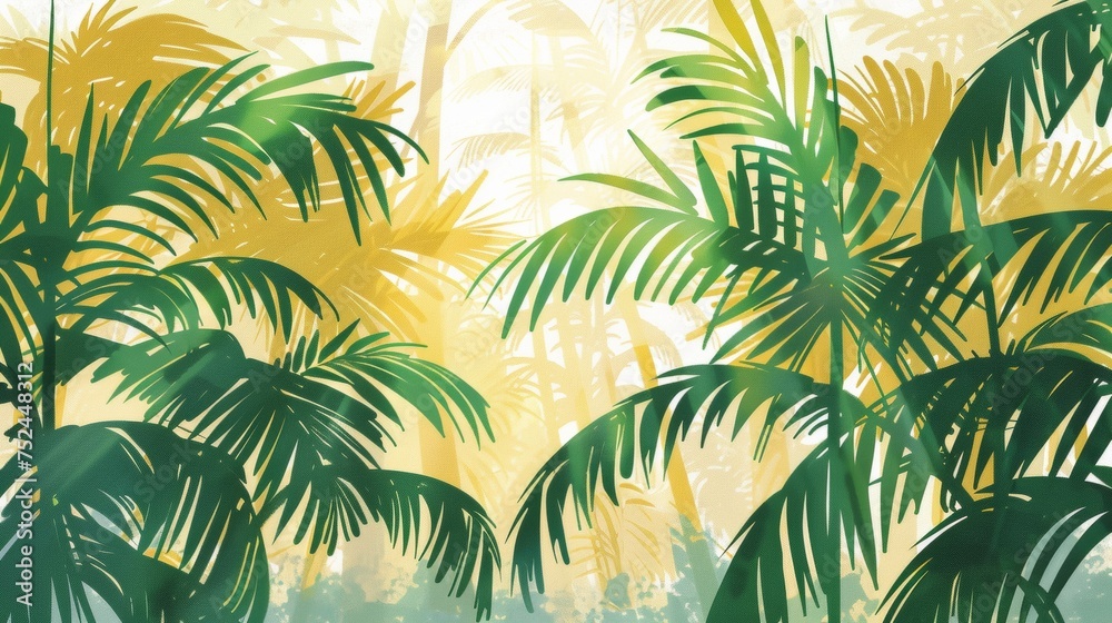 A Painting of a Tropical Scene With Palm Trees