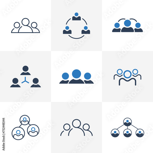 Team or Group Icon Set. Business, Leader, People, Relationship, Team, Teamwork, Circle, Group, Network, Networking, Leadership icon set vector illustration