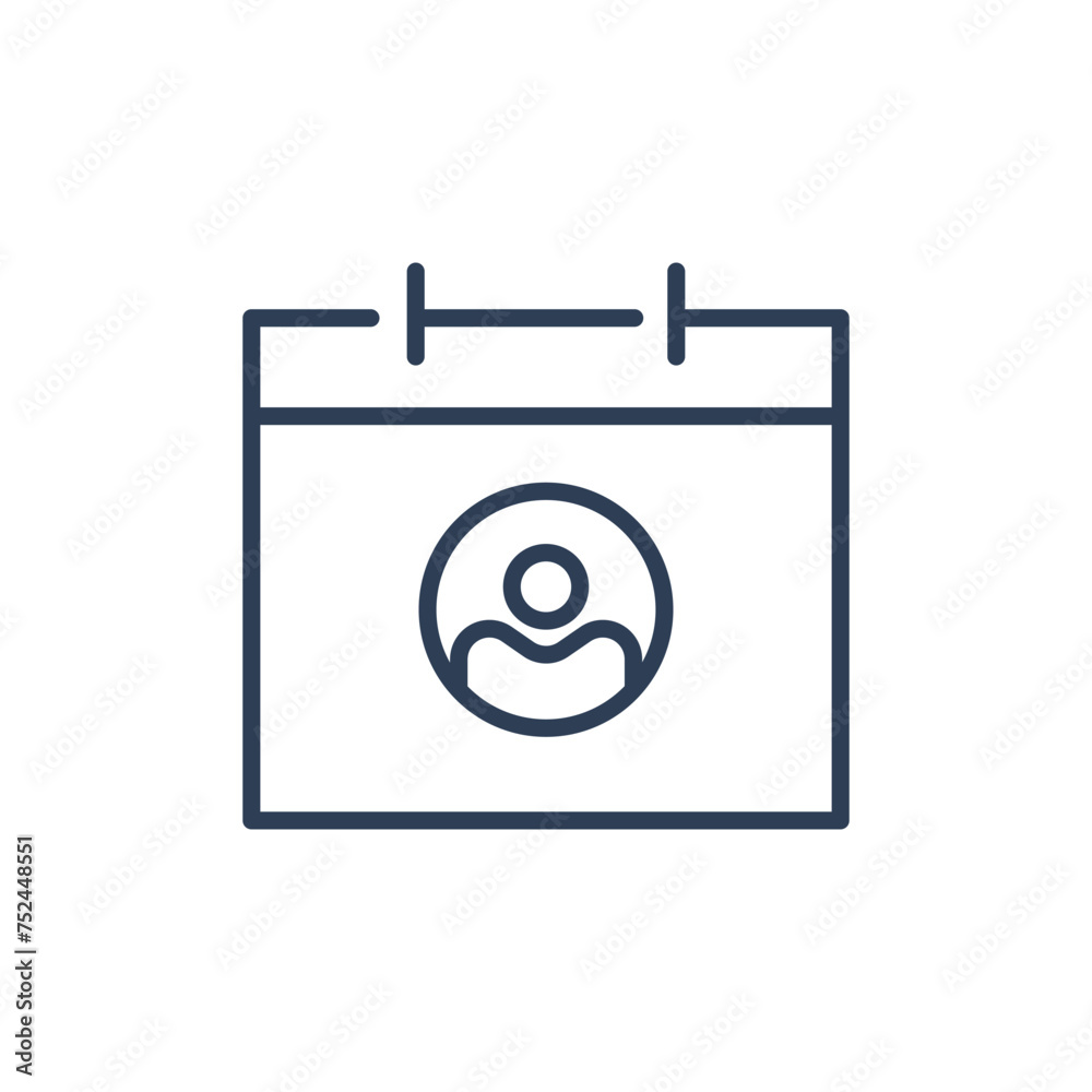 User Icon Vector inside Calender Icon isolated on white background User Icon Vector inside Calender Icon isolated on white background