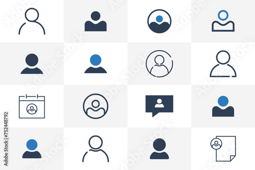 Profile Icon Set Vector. User Icon Bundle in Circle, Calendar, Message Icon, and Document Icon