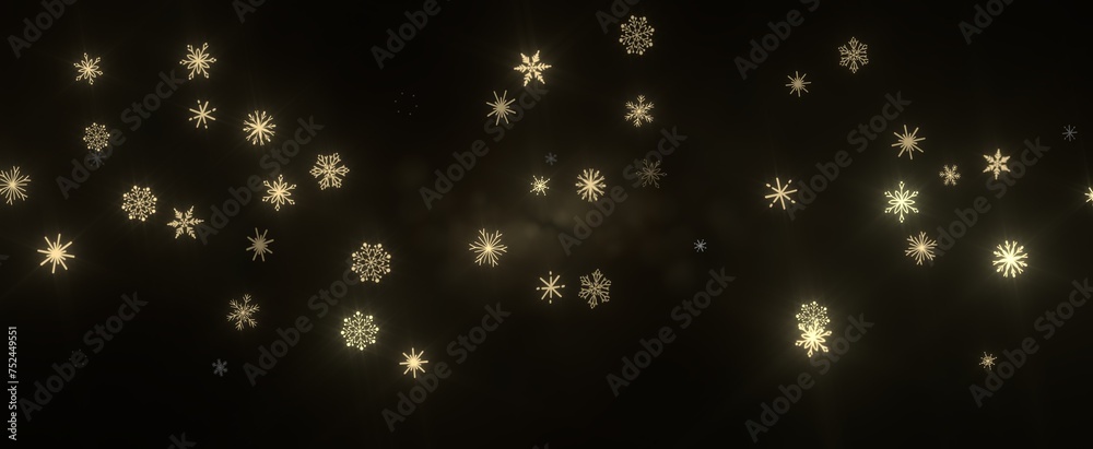 Obraz premium Snowflakes - golden openwork shiny snowflakes, star, 3D rendering.
