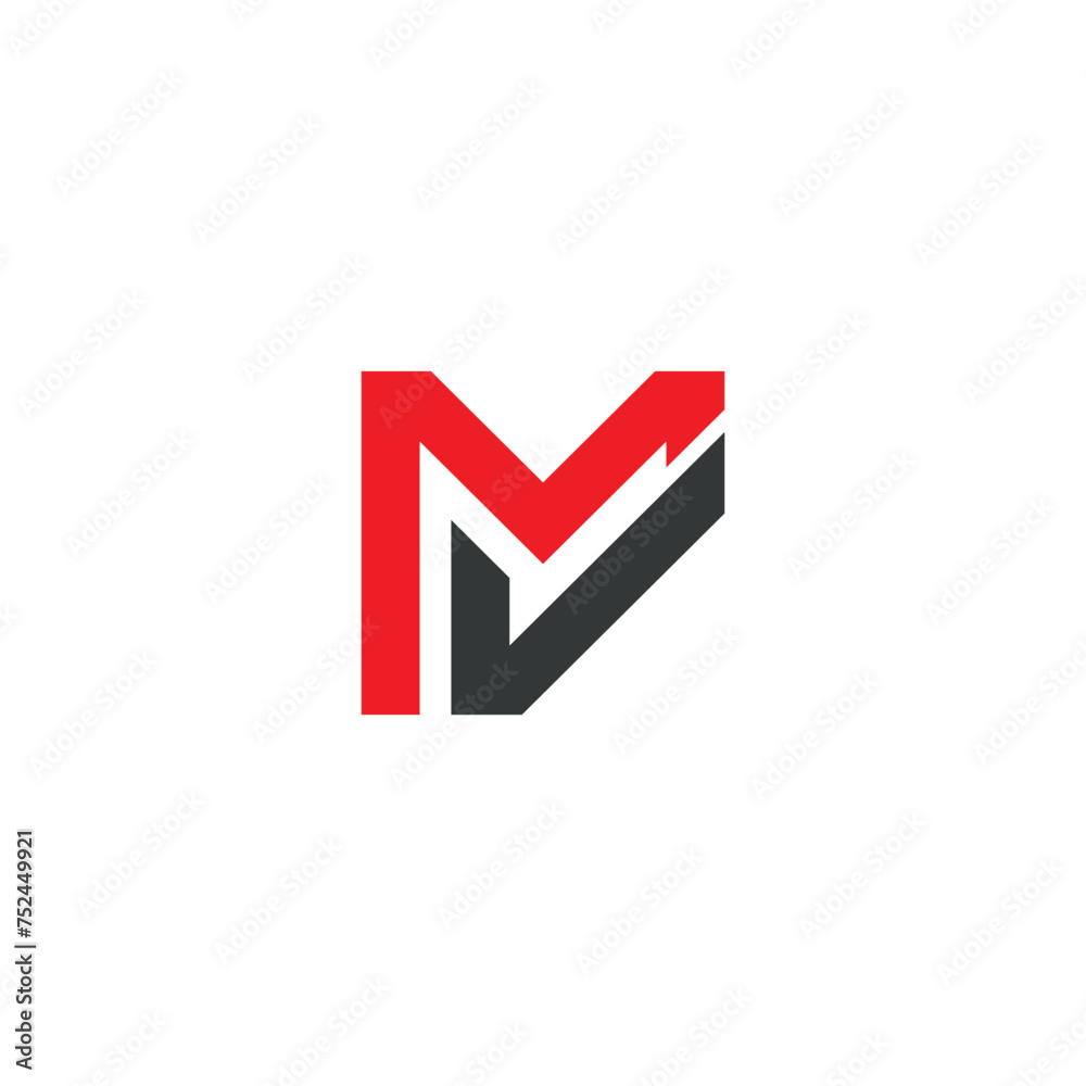 MV letter logo design with Negative space V letter. MV logo design monogram. VM vector logo template with red and black color. MV letter logo design with Negative space V letter. MV logo design monogram. VM vector logo template with red and black color.