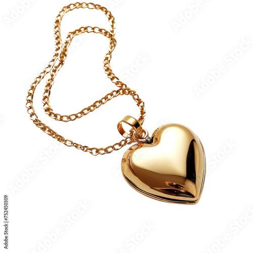 Polished Gold Heart Pendant on Chain PNG, Transparent Image without background, Concept of love tokens, elegant accessories, and meaningful jewelry