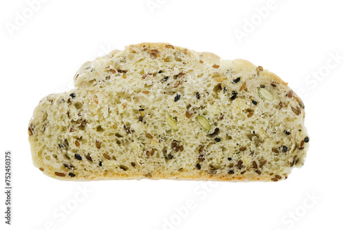 Hand made traditional nutrition grain bread slice isolated background texture. Macro closeup.