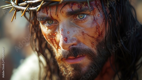 Close-up portrait of Jesus Christ with the crown of thorns