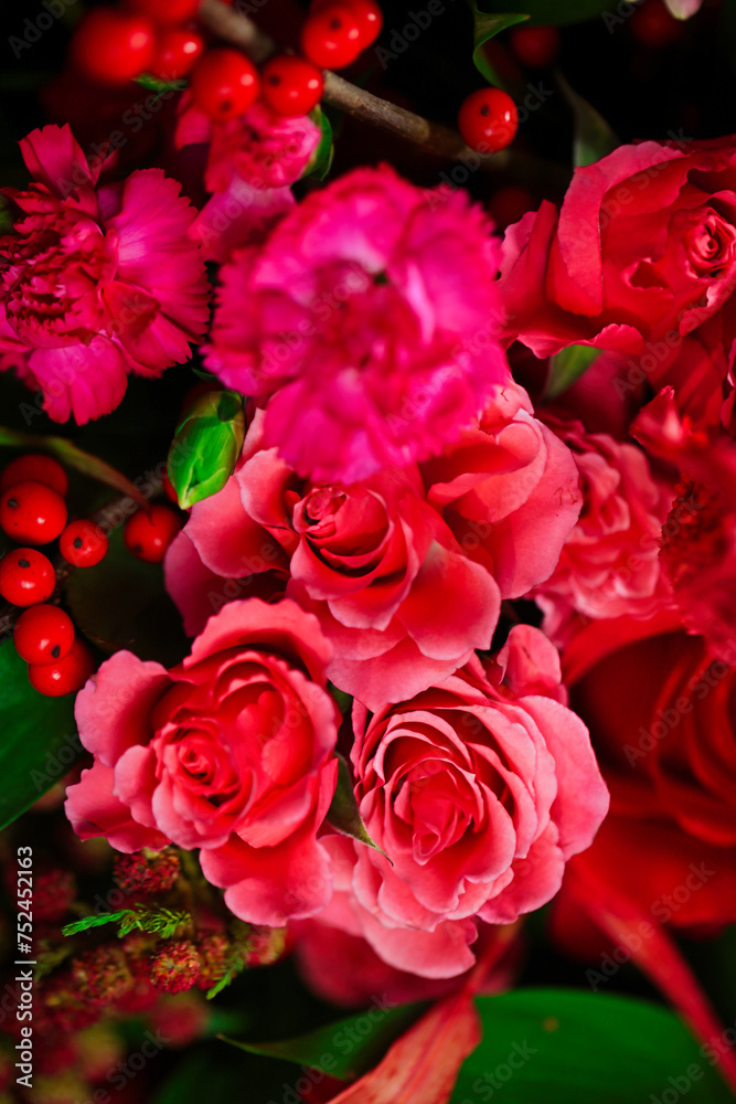 Pink and Red Flower Bouquet With Green Leaves