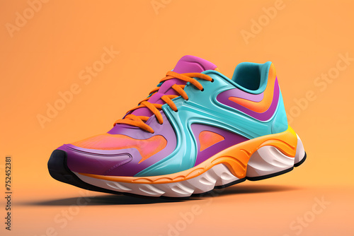 Make a bold fashion statement with these colorful and dynamic running sneakers mockup, guaranteed to turn heads wherever you  Generative AI, photo