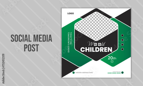 World Children's Day creative Facebook post design. Colorful Baby celebrates festive post-design layout.