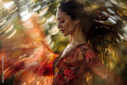 Typical Spanish dancer dancing flamenco with a sensation of movement