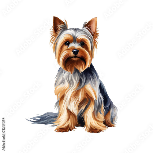 Yorkshire terrier dog sitting watercolor style illustration clip art, Cute dog pet 