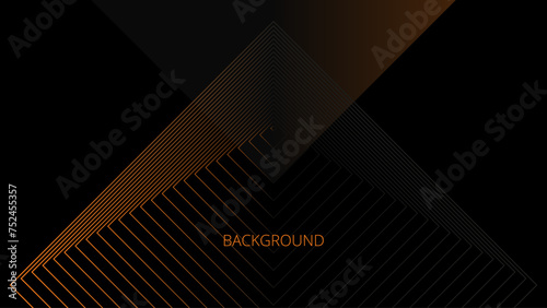 Black abstract background with orange square and triangular pattern, pyramid shape, modern geometric texture, diagonal rays and angles	 photo