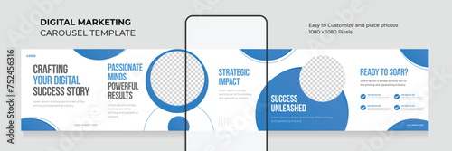 Microblog carousel template. Instagram carousel post. 5 seamless square slide social media post. EPS vector illustration.