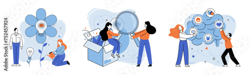 Thinking differently vector illustration. Simplicity is breeze carries seeds thinking differently The thinking differently metaphor is lighthouse guiding ships to innovation Your individuality is key