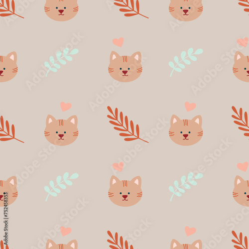 Cute Bohemian seamless patterns with cat, sun, rainbow, stars. Boho vector print for fabrics