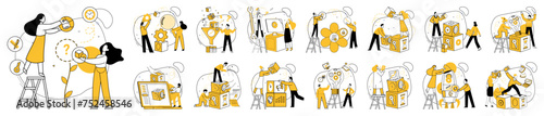 Team communication vector illustration. Team communication conceptually transforms information into innovative solutions for group Brainstorming sparks creativity, turning challenges into triumphs