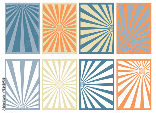 Set of abstract retro posters. colored stripes, rays 