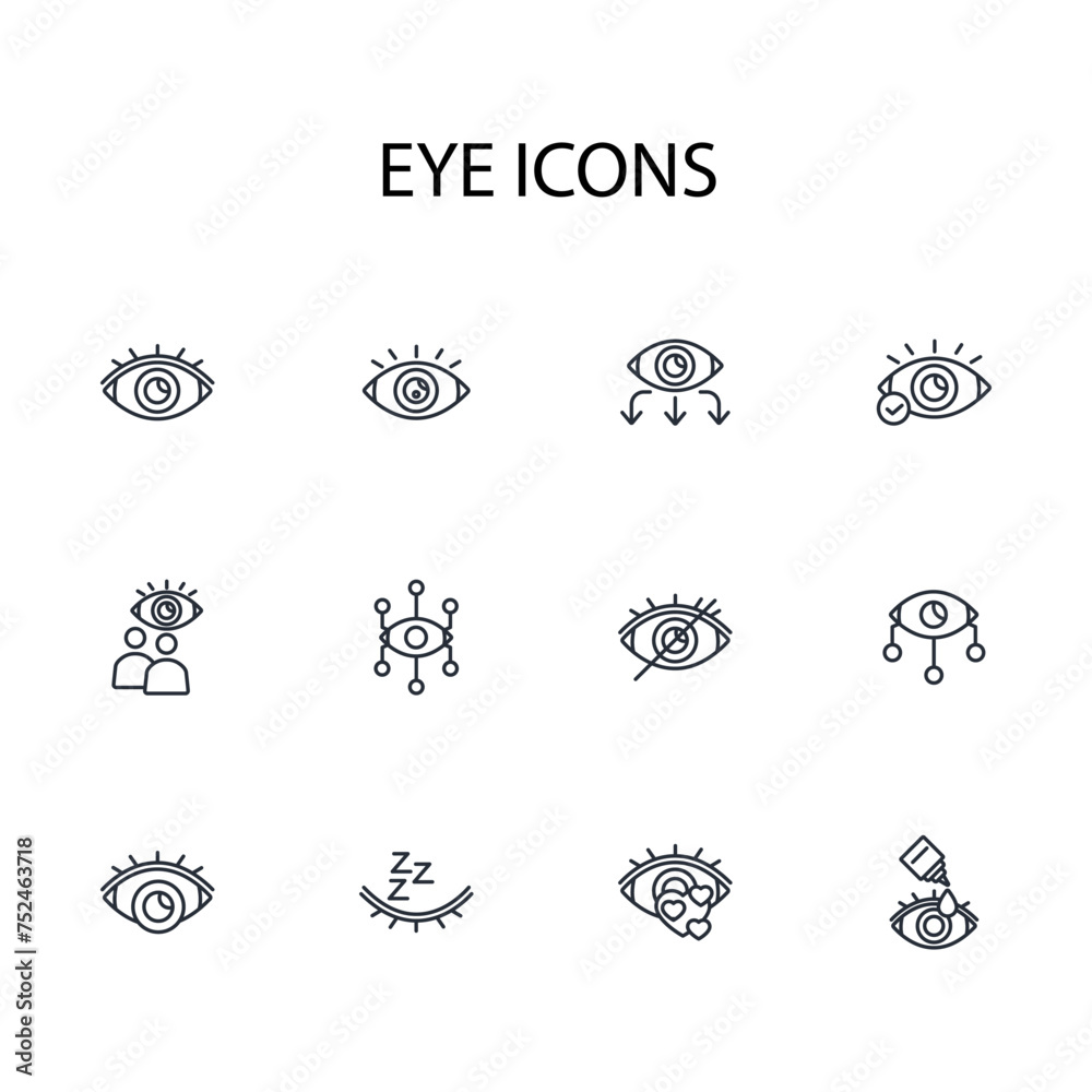 Eye icon set.vector.Editable stroke.linear style sign for use web design,logo.Symbol illustration.