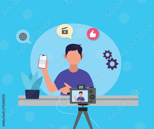 Content Creators Illustration Clip Art Template Set, Digital Development multimedia recording Template. Content For YouTube And Facebook Or Instagram.