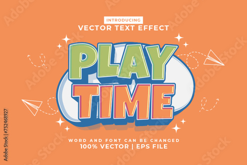 Editable text effect Play Time 3d Cartoon template style premium vector