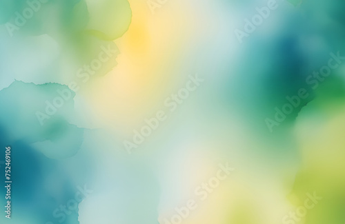 Multicolored abstract cloud splash in pastel colors green, yellow and turquoise. Ethereal watercolor background isolated on white. 