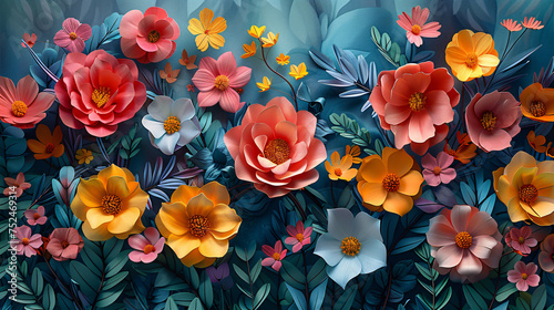 3d multicolored flowers