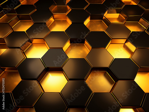 Abstract modern futuristic luxury digital with black and gold hexagon shape