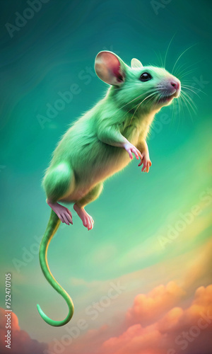 rat floating in a psychedelic image, rat in a trance, with colorful background