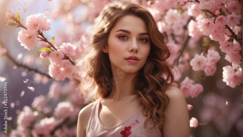 "Gorgeous Girl Amidst Cherry Blossoms: Ultra-Realistic Portrait of Nature's Beauty"