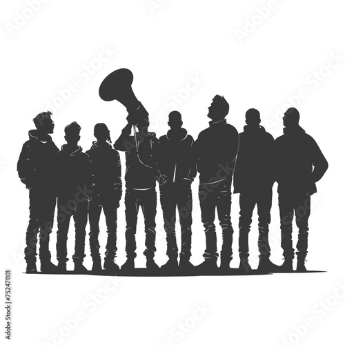 Silhouette demonstrators holding loudspeaker alone black color only