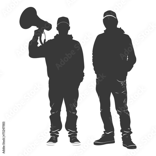 Silhouette demonstrators holding loudspeaker alone black color only