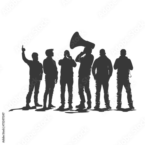 Silhouette demonstrators holding loudspeaker alone black color only